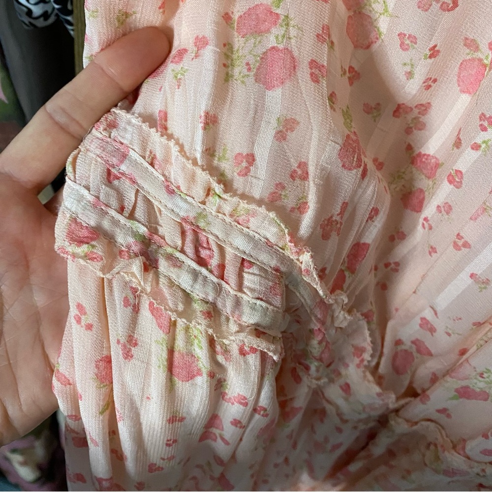 FREE PEOPLE Emmeline Tiered Pink Floral Wide Leg Pants in Peach Combo - Picture 11 of 16